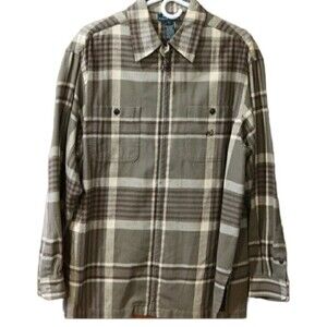 Lauren Ralph Lauren Green & Tan Plaid Shacket Full Zip Shirt Jacket LG